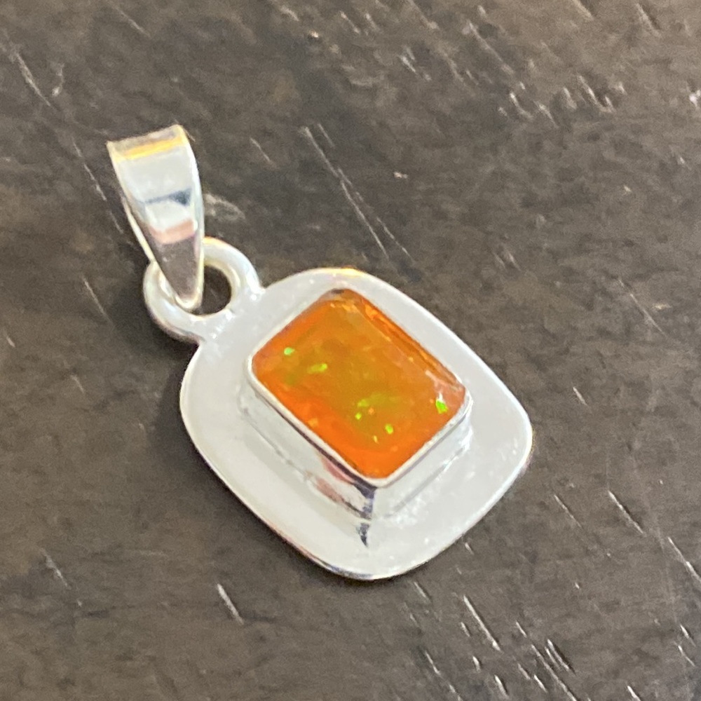 Orange Enhanced Opal Sterling Silver Pendant - Picture 3 of 3